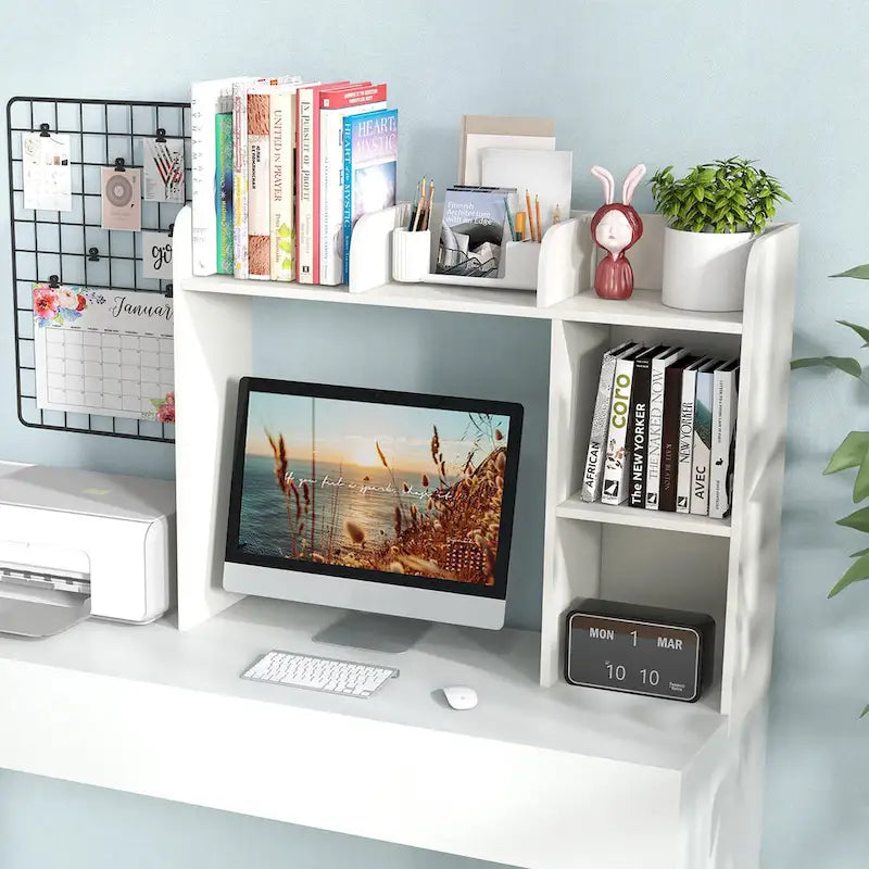 3-Tier Desktop Bookshelf Monitor Stand with Storage Organizer, Engineered Wood, 37", 100 lbs Capacity
