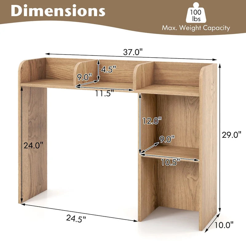 3-Tier Desktop Bookshelf Monitor Stand with Storage Organizer, Engineered Wood, 37", 100 lbs Capacity