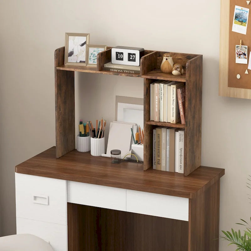 3-Tier Desktop Bookshelf Monitor Stand with Storage Organizer, Engineered Wood, 37", 100 lbs Capacity