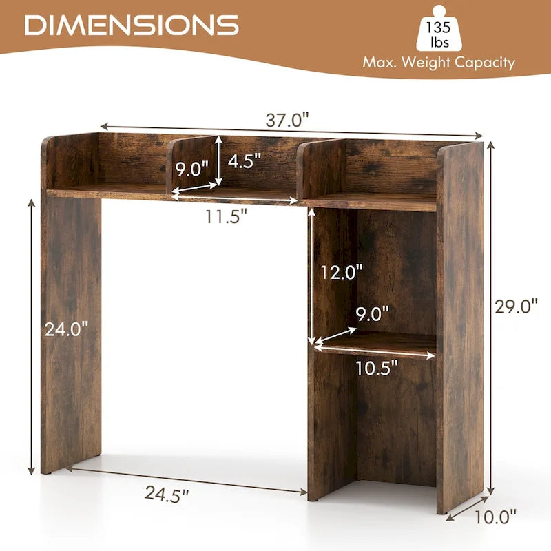 3-Tier Desktop Bookshelf Monitor Stand with Storage Organizer, Engineered Wood, 37", 100 lbs Capacity