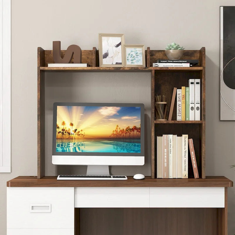 3-Tier Desktop Bookshelf Monitor Stand with Storage Organizer, Engineered Wood, 37", 100 lbs Capacity