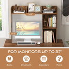 3-Tier Desktop Bookshelf Monitor Stand with Storage Organizer, Engineered Wood, 37", 100 lbs Capacity