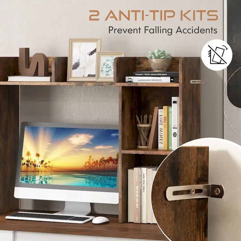 3-Tier Desktop Bookshelf Monitor Stand with Storage Organizer, Engineered Wood, 37", 100 lbs Capacity