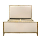 Modern Upholstered Platform Bed with Oak Trim, Linen Fabric, No Box Spring Needed - Queen/King