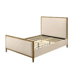 Modern Upholstered Platform Bed with Oak Trim, Linen Fabric, No Box Spring Needed - Queen/King
