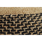 Round Braided Jute Pouf Ottoman, 18" Diameter, Brown & Black, Boho Farmhouse Style