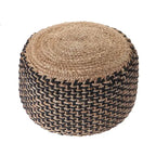 Round Braided Jute Pouf Ottoman, 18" Diameter, Brown & Black, Boho Farmhouse Style