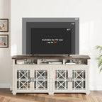 70.9" Farmhouse TV Stand with LED Lights & Glass Doors, Fits TVs up to 80", 5-Compartment Storage, Grey