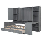 Twin/Full Daybed Frame with Built-In Desk, Bookcase, 3 Drawers & Storage Cabinet – Gray/White