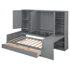 Twin/Full Daybed Frame with Built-In Desk, Bookcase, 3 Drawers & Storage Cabinet – Gray/White