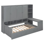 Twin/Full Daybed Frame with Built-In Desk, Bookcase, 3 Drawers & Storage Cabinet – Gray/White