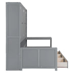 Twin/Full Daybed Frame with Built-In Desk, Bookcase, 3 Drawers & Storage Cabinet – Gray/White