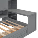 Twin/Full Daybed Frame with Built-In Desk, Bookcase, 3 Drawers & Storage Cabinet – Gray/White