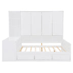 Twin/Full Daybed Frame with Built-In Desk, Bookcase, 3 Drawers & Storage Cabinet – Gray/White