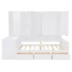 Twin/Full Daybed Frame with Built-In Desk, Bookcase, 3 Drawers & Storage Cabinet – Gray/White