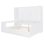 Twin/Full Daybed Frame with Built-In Desk, Bookcase, 3 Drawers & Storage Cabinet – Gray/White