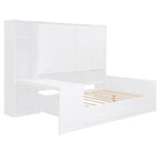 Twin/Full Daybed Frame with Built-In Desk, Bookcase, 3 Drawers & Storage Cabinet – Gray/White