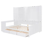 Twin/Full Daybed Frame with Built-In Desk, Bookcase, 3 Drawers & Storage Cabinet – Gray/White