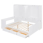 Twin/Full Daybed Frame with Built-In Desk, Bookcase, 3 Drawers & Storage Cabinet – Gray/White