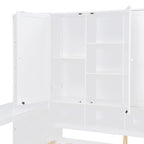 Twin/Full Daybed Frame with Built-In Desk, Bookcase, 3 Drawers & Storage Cabinet – Gray/White