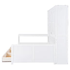 Twin/Full Daybed Frame with Built-In Desk, Bookcase, 3 Drawers & Storage Cabinet – Gray/White
