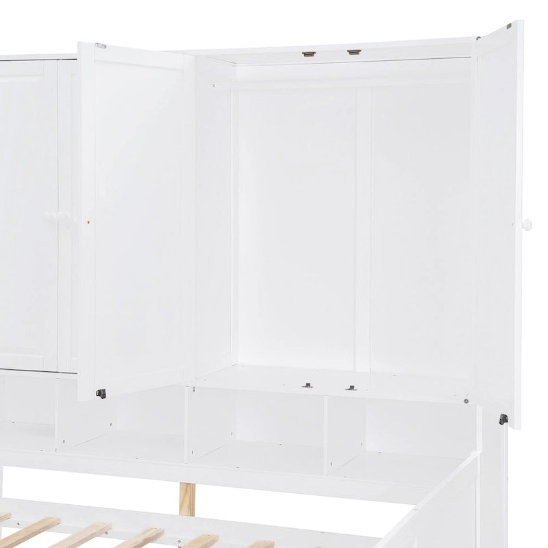 Twin/Full Daybed Frame with Built-In Desk, Bookcase, 3 Drawers & Storage Cabinet – Gray/White