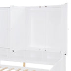 Twin/Full Daybed Frame with Built-In Desk, Bookcase, 3 Drawers & Storage Cabinet – Gray/White