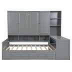Twin/Full Daybed Frame with Built-In Desk, Bookcase, 3 Drawers & Storage Cabinet – Gray/White