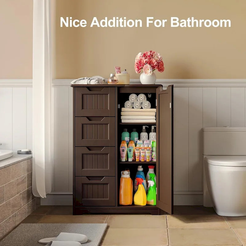 33" Freestanding Storage Cabinet with 4 Drawers, Wood, for Kitchen Bathroom Dining Room