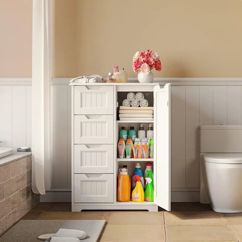 33 Kitchen Pantry Storage Cabinet , Freestanding Wooden Bathroom Storage Cabinet with 4 Drawers for Kitchen and Dining Room