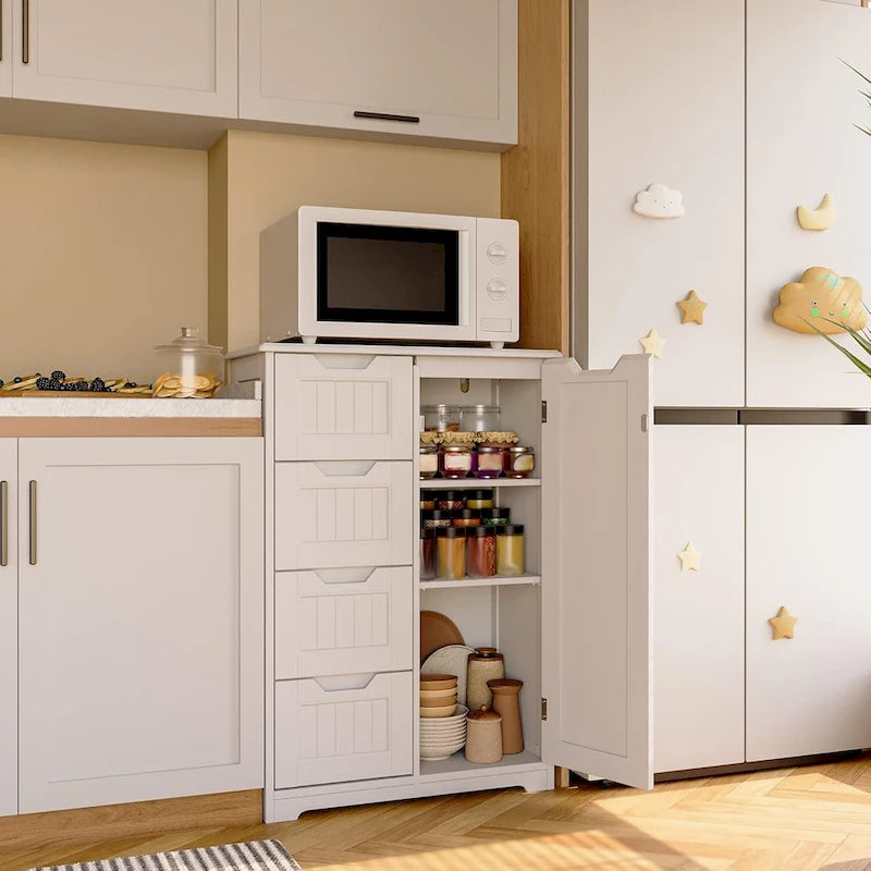 33" Freestanding Storage Cabinet with 4 Drawers, Wood, for Kitchen Bathroom Dining Room