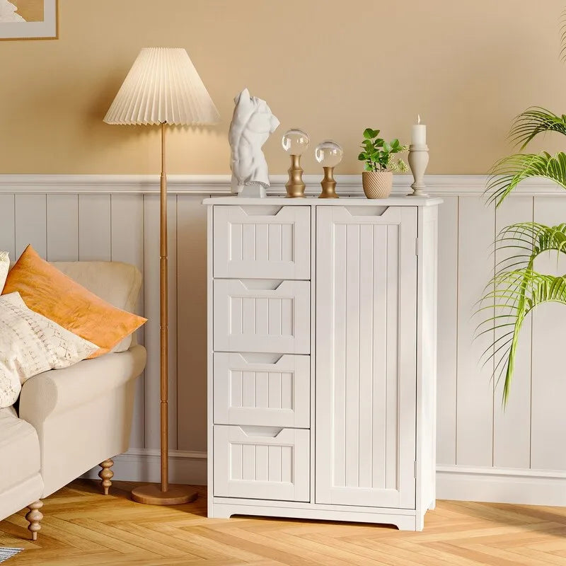 33" Freestanding Storage Cabinet with 4 Drawers, Wood, for Kitchen Bathroom Dining Room