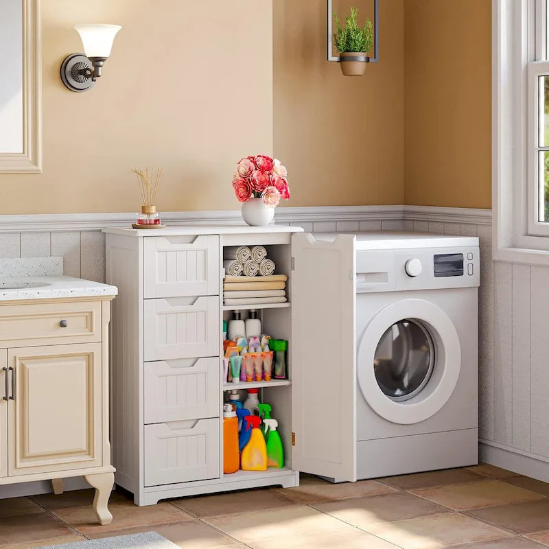 33" Freestanding Storage Cabinet with 4 Drawers, Wood, for Kitchen Bathroom Dining Room