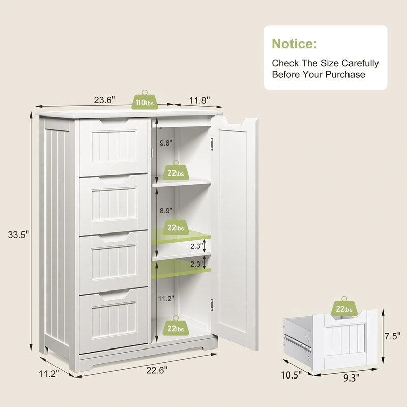 33" Freestanding Storage Cabinet with 4 Drawers, Wood, for Kitchen Bathroom Dining Room