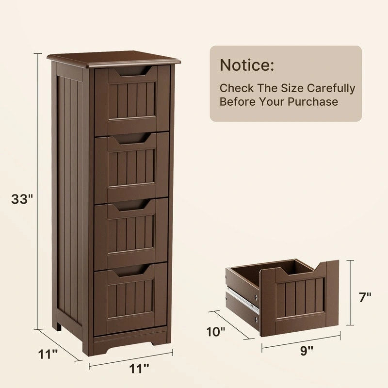 33" Freestanding Storage Cabinet with 4 Drawers, Wood, for Kitchen Bathroom Dining Room