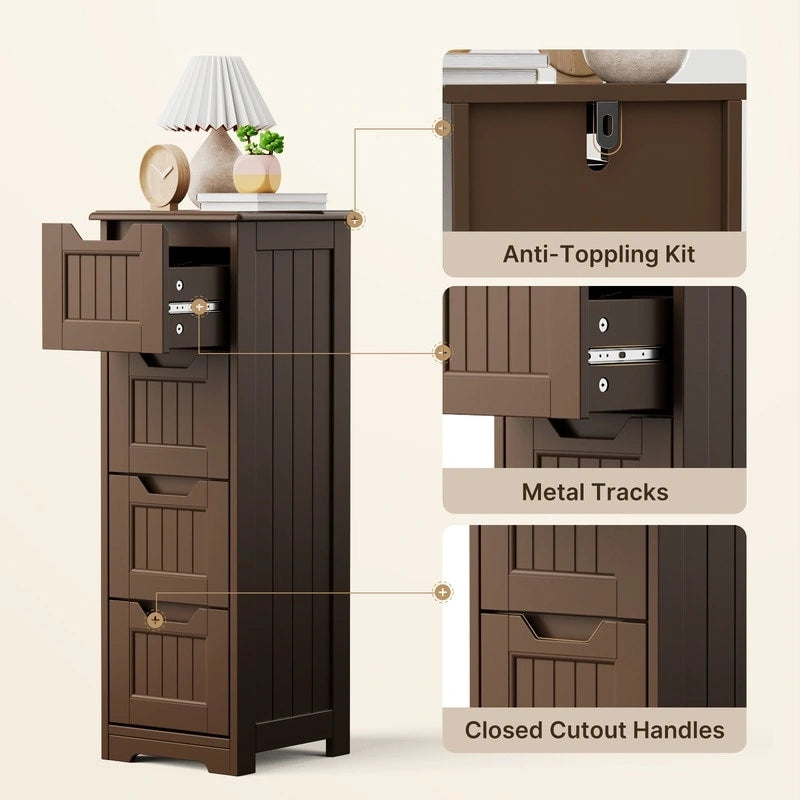 33" Freestanding Storage Cabinet with 4 Drawers, Wood, for Kitchen Bathroom Dining Room