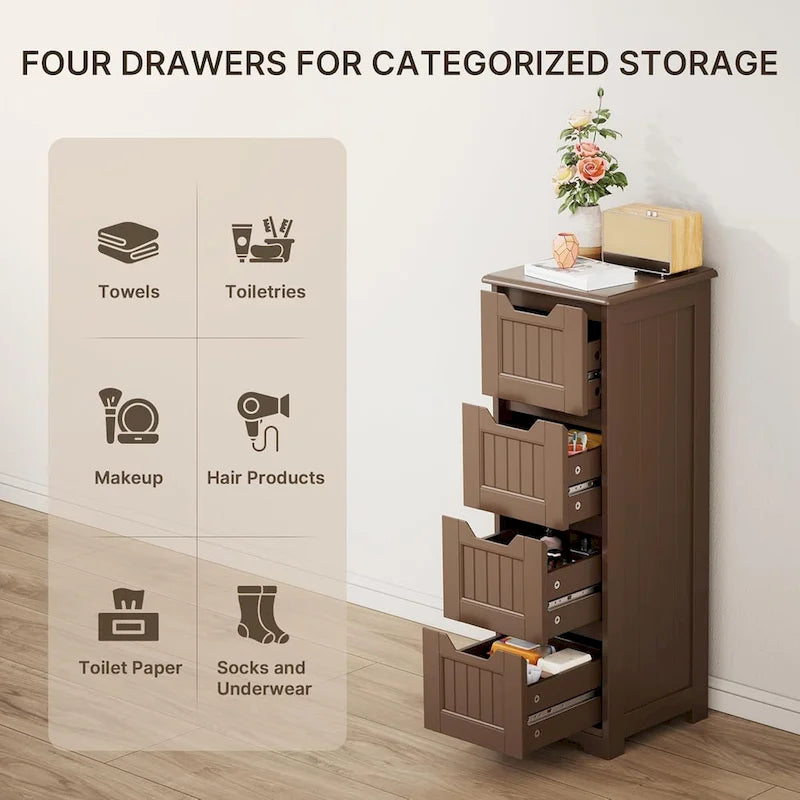 33" Freestanding Storage Cabinet with 4 Drawers, Wood, for Kitchen Bathroom Dining Room