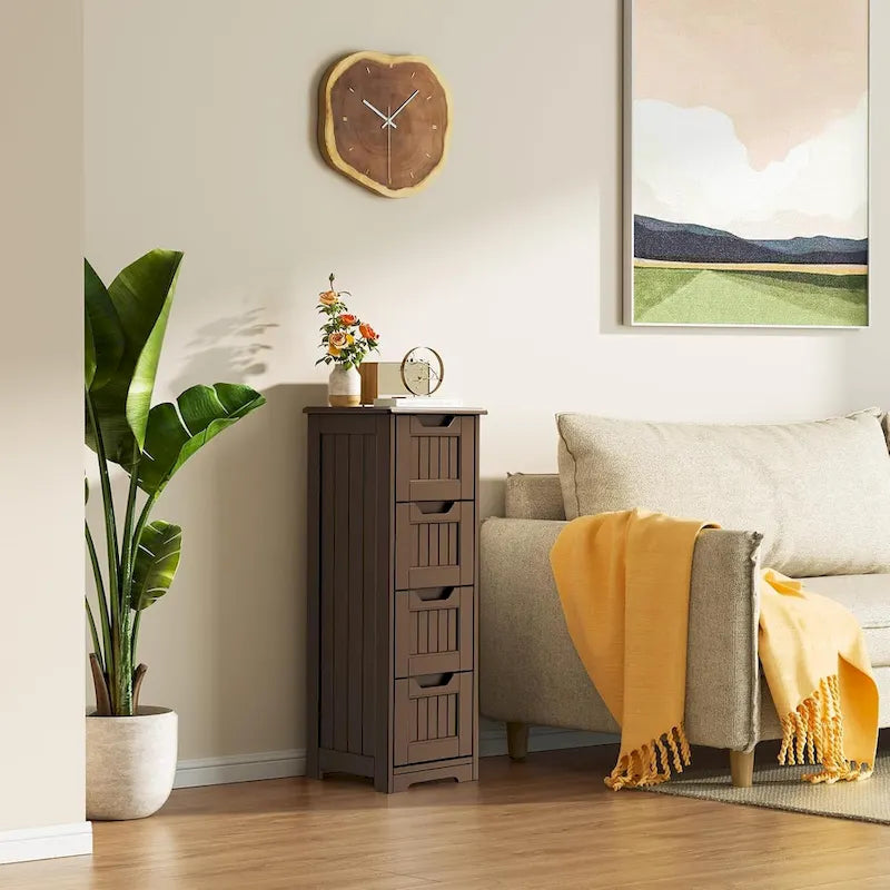 33" Freestanding Storage Cabinet with 4 Drawers, Wood, for Kitchen Bathroom Dining Room