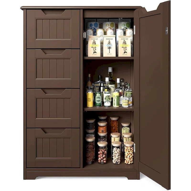 33" Freestanding Storage Cabinet with 4 Drawers, Wood, for Kitchen Bathroom Dining Room