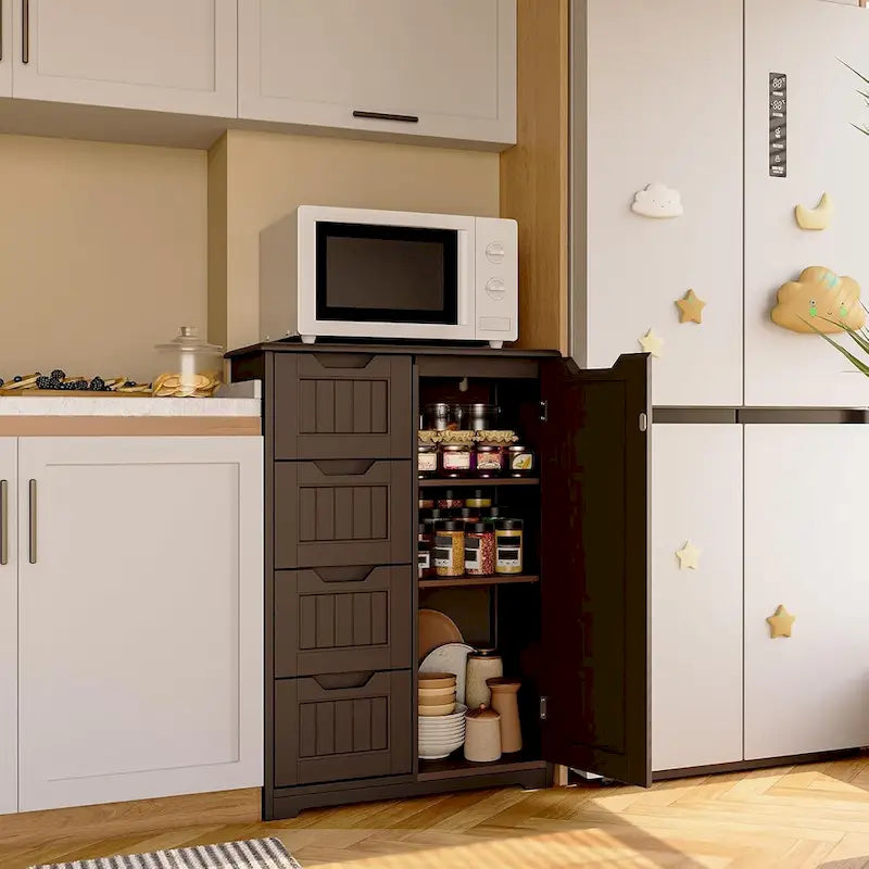 33" Freestanding Storage Cabinet with 4 Drawers, Wood, for Kitchen Bathroom Dining Room