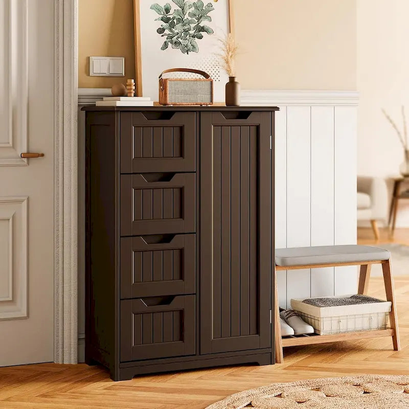 33" Freestanding Storage Cabinet with 4 Drawers, Wood, for Kitchen Bathroom Dining Room