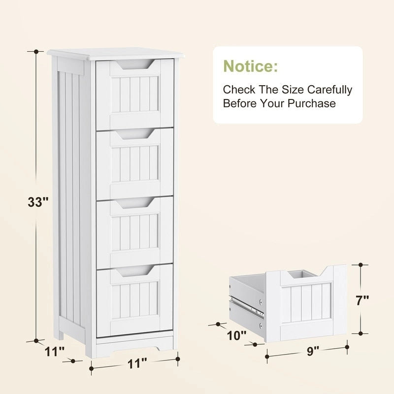 33" Freestanding Storage Cabinet with 4 Drawers, Wood, for Kitchen Bathroom Dining Room