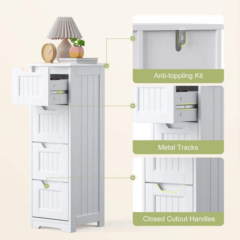 33" Freestanding Storage Cabinet with 4 Drawers, Wood, for Kitchen Bathroom Dining Room