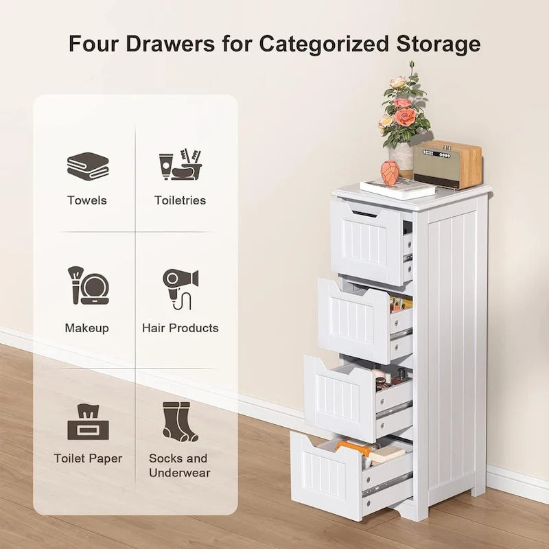 33" Freestanding Storage Cabinet with 4 Drawers, Wood, for Kitchen Bathroom Dining Room