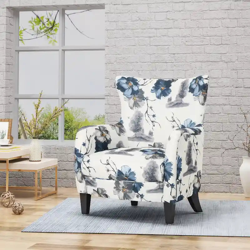 High Back Upholstered Accent Armchair with Multi-Pattern Fabric, 30.25" Wide