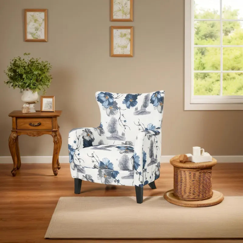High Back Upholstered Accent Armchair with Multi-Pattern Fabric, 30.25" Wide