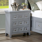 3-Drawer Nightstand with USB Ports | Crown Molding | Felt-Lined Top Drawer | Grey & White