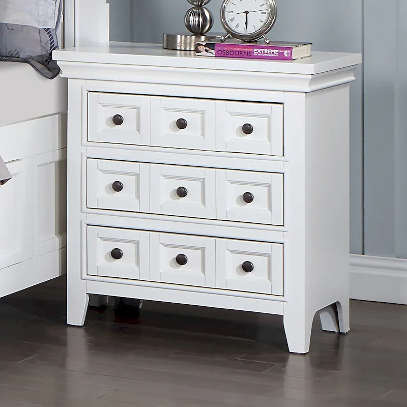 3-Drawer Nightstand with USB Ports | Crown Molding | Felt-Lined Top Drawer | Grey & White