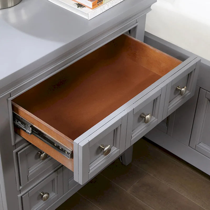 3-Drawer Nightstand with USB Ports | Crown Molding | Felt-Lined Top Drawer | Grey & White