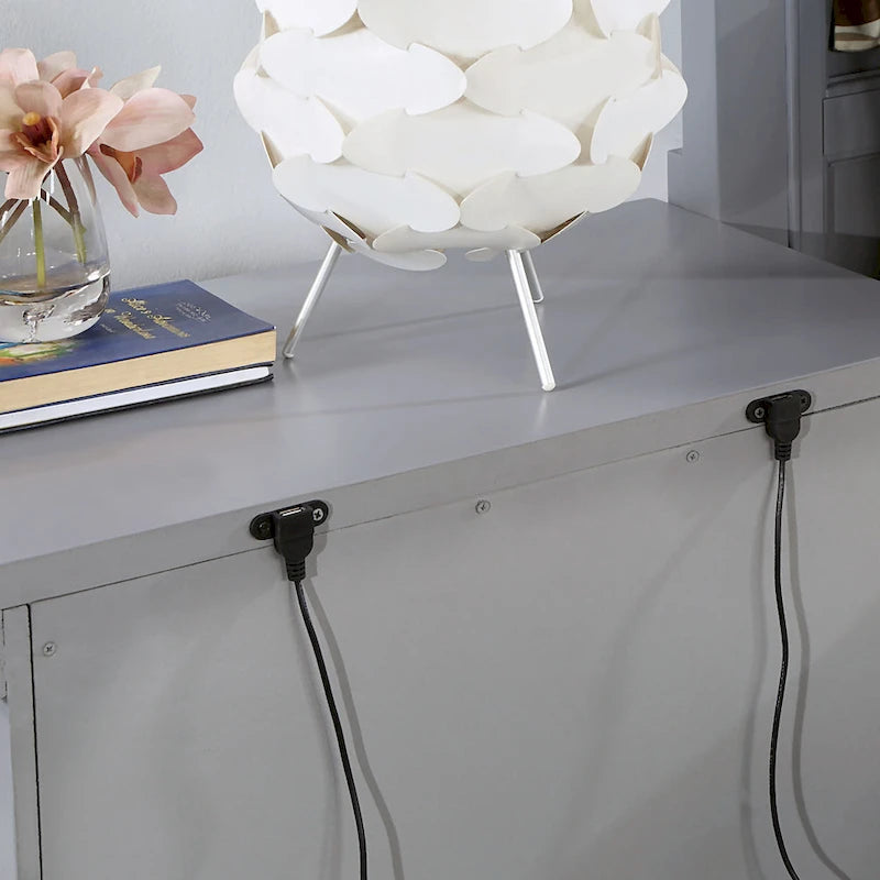 3-Drawer Nightstand with USB Ports | Crown Molding | Felt-Lined Top Drawer | Grey & White
